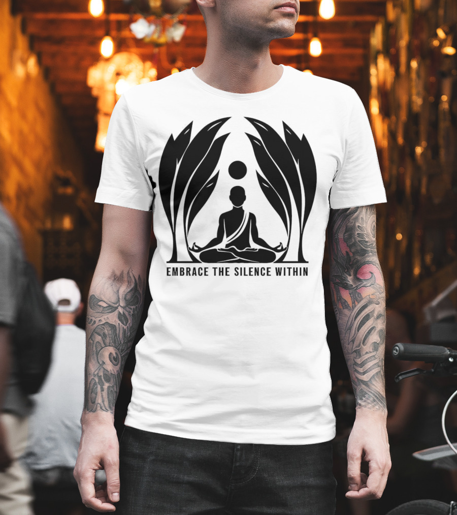 Embrace The Silence Within Meditation Silhouette And Enigmatic Leafy Eyes T-Shirt