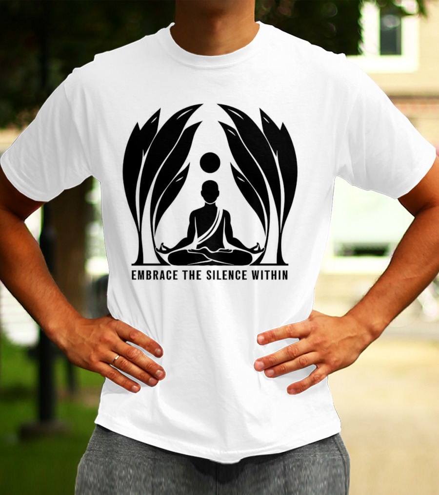 Embrace The Silence Within Meditation Silhouette And Enigmatic Leafy Eyes T-Shirt