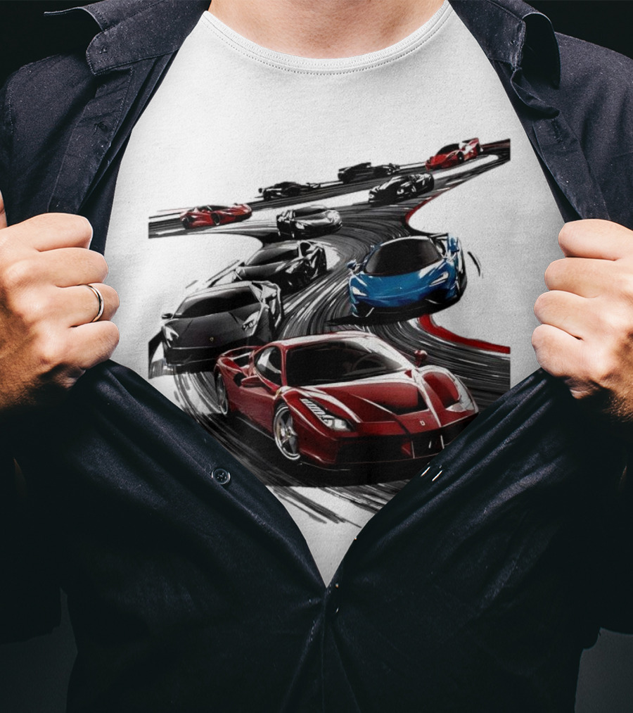 Furious Speed Race Cars Ferrari Lamborghini McLaren Track Racing T-Shirt