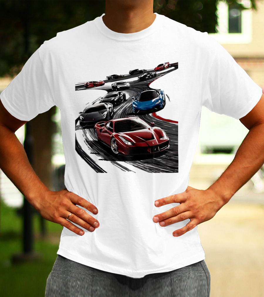 Furious Speed Race Cars Ferrari Lamborghini McLaren Track Racing T-Shirt