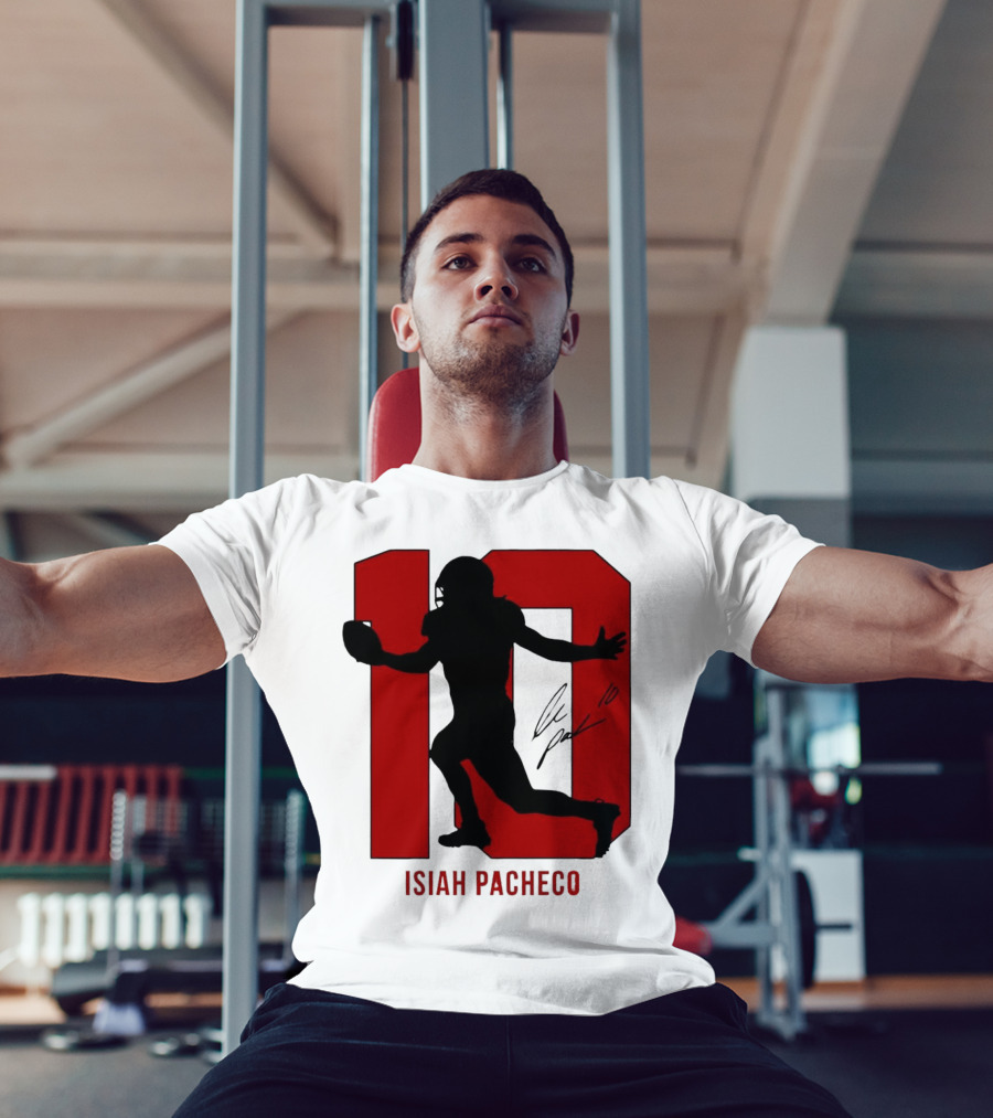 Isiah Pacheco Number 10 Kansas City Chiefs Silo Signature Action T-Shirt