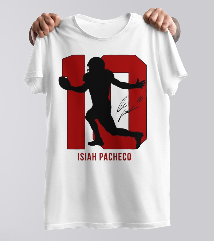 Isiah Pacheco Number 10 Kansas City Chiefs Silo Signature Action T-Shirt