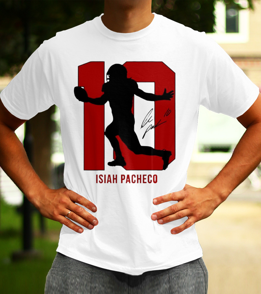 Isiah Pacheco Number 10 Kansas City Chiefs Silo Signature Action T-Shirt