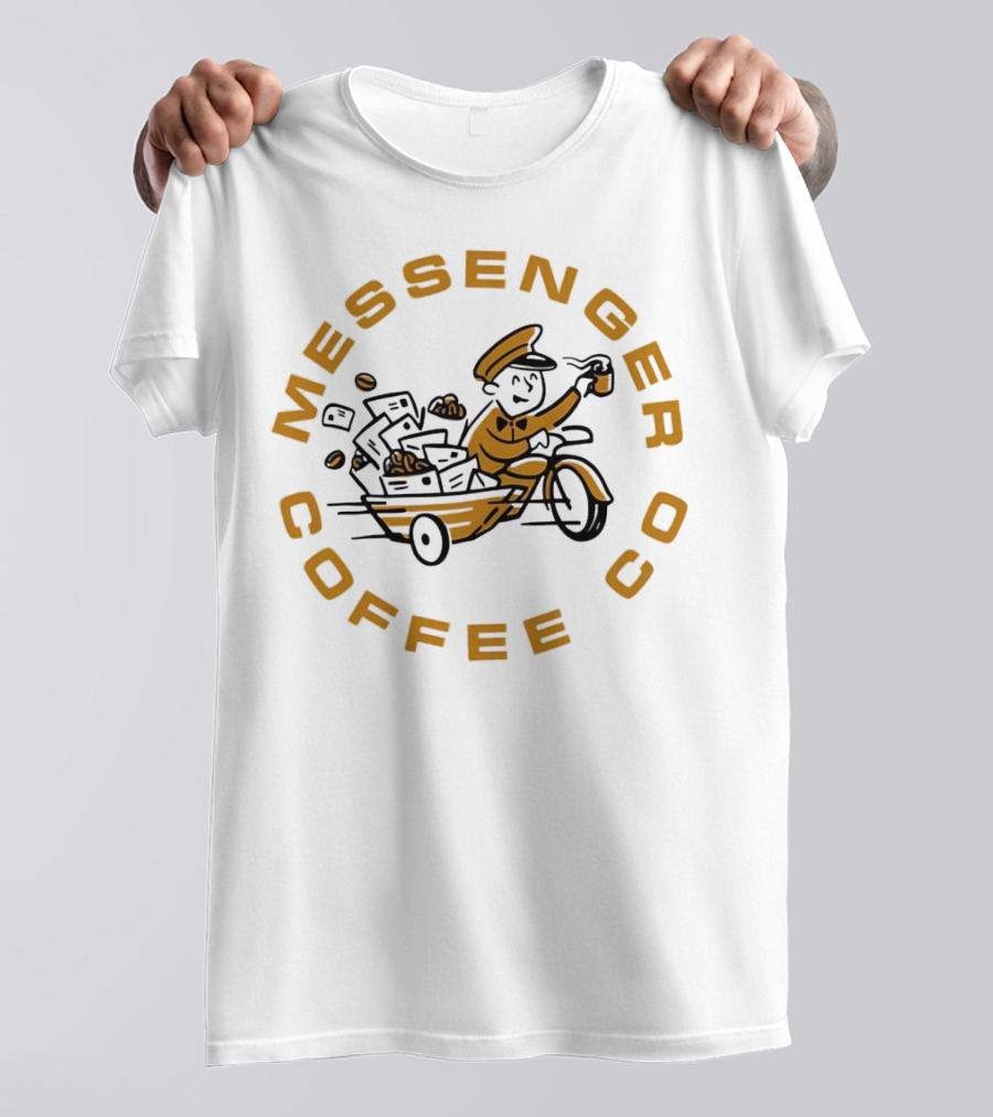 Messenger Coffee Co Joe Gatto Mailman With Coffee Cup T-Shirt