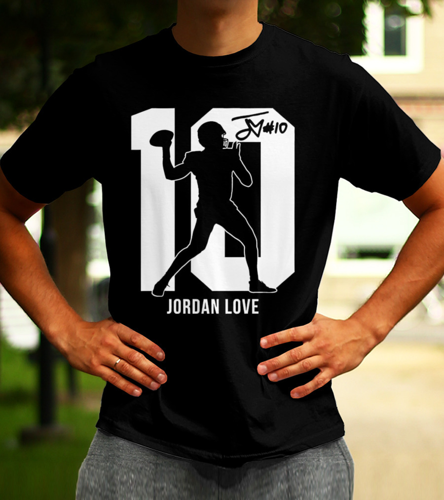 Jordan Love Green Bay Packers Number 10 Silhouette Signature T-Shirt