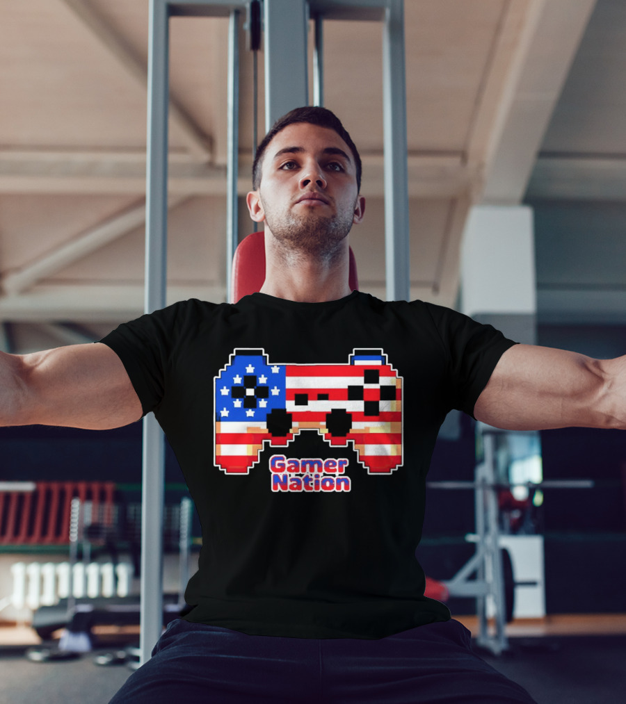 American Flag Pixel Art Gamer Nation Controller T-Shirt