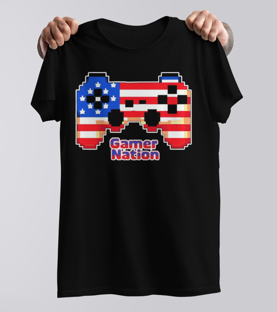 American Flag Pixel Art Gamer Nation Controller T-Shirt