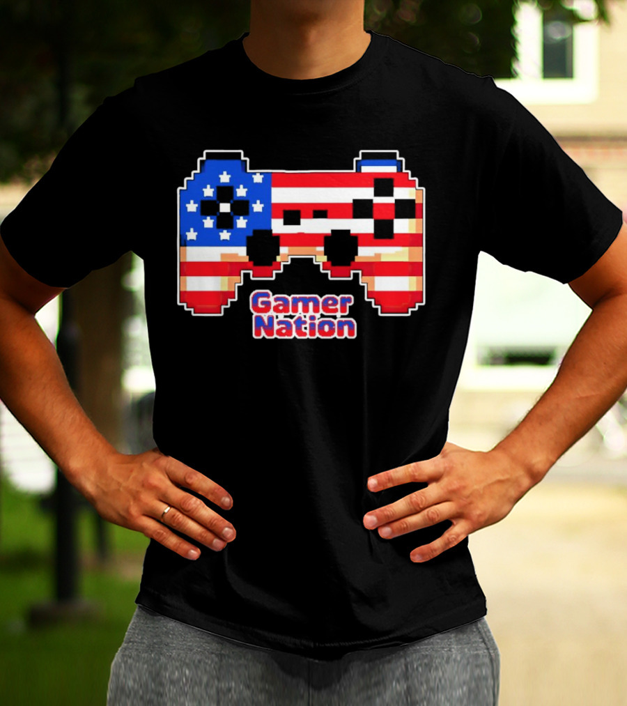 American Flag Pixel Art Gamer Nation Controller T-Shirt