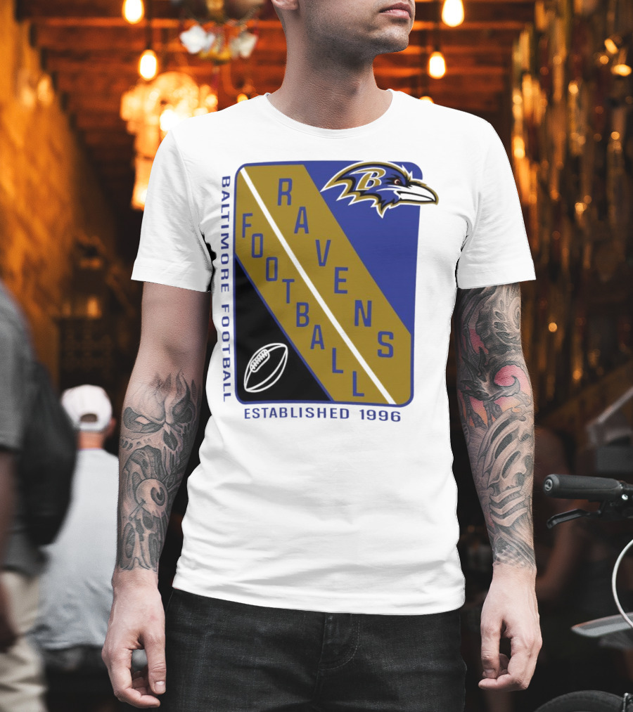 Baltimore Ravens Football Established 1996 Shield Logo Ravens Head T-Shirt