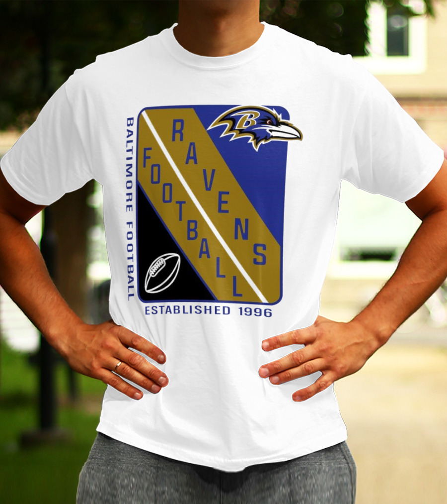 Baltimore Ravens Football Established 1996 Shield Logo Ravens Head T-Shirt