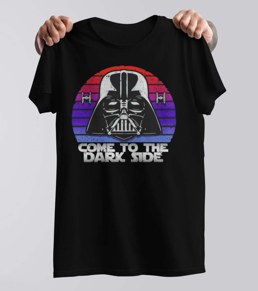 Darth Vader Come To The Dark Side Retro Stripes With Tie Fighters T-Shirt