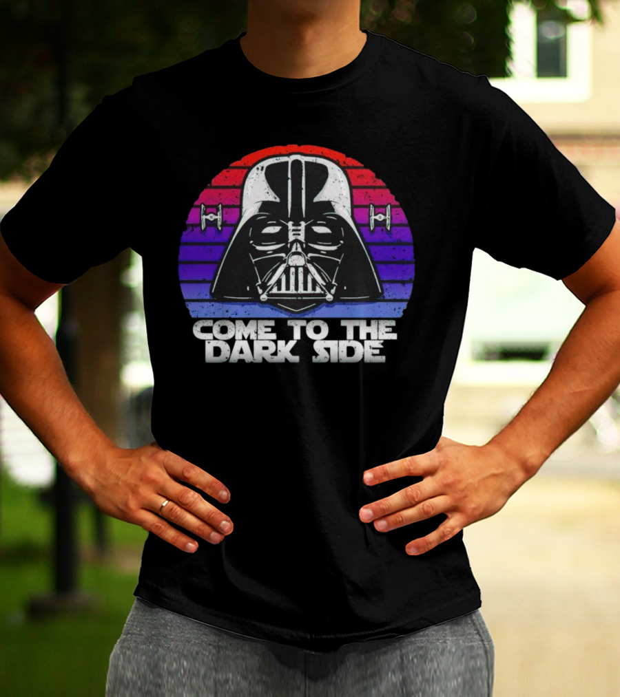 Darth Vader Come To The Dark Side Retro Stripes With Tie Fighters T-Shirt
