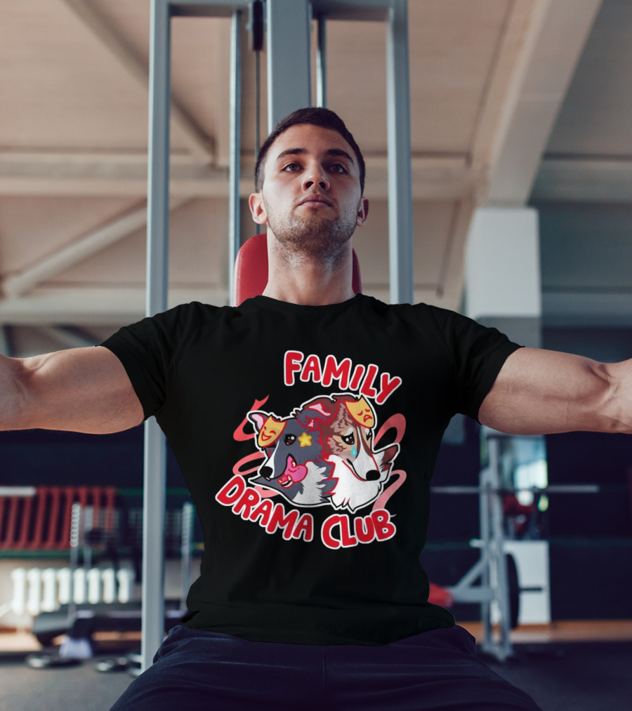 FAMILY DRAMA CLUB Dog Faces With Theater Masks T-Shirt