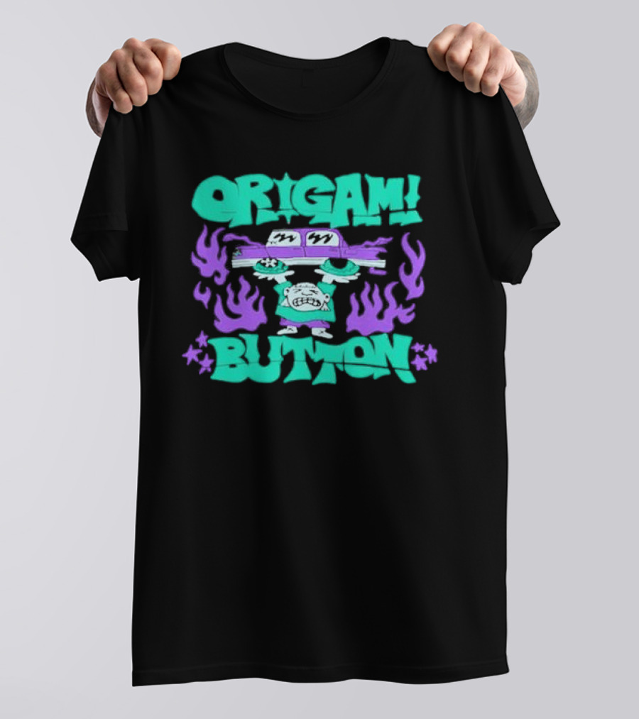 ORIGAMI BUTTON Car Guy Flame T-Shirt
