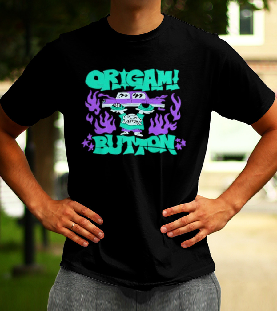 ORIGAMI BUTTON Car Guy Flame T-Shirt