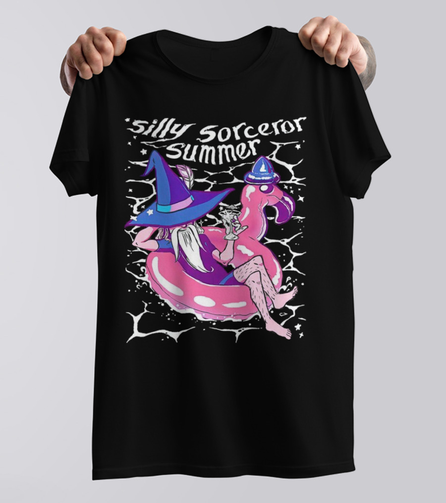 Silly Sorceror Summer Wizard In Flamingo Float With Sweet Tea T-Shirt