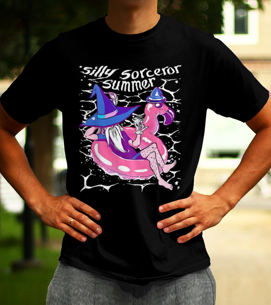 Silly Sorceror Summer Wizard In Flamingo Float With Sweet Tea T-Shirt