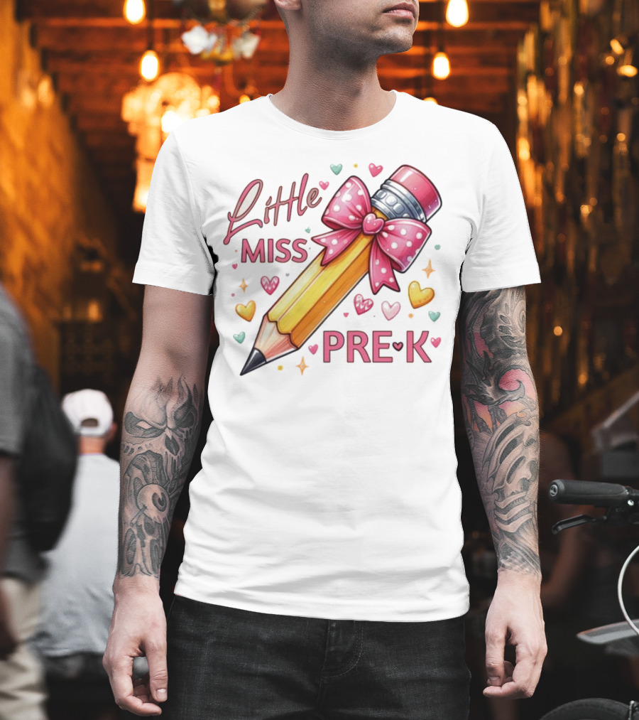 Little Miss Pre-K Pencil With Pink Bow And Hearts T-Shirt