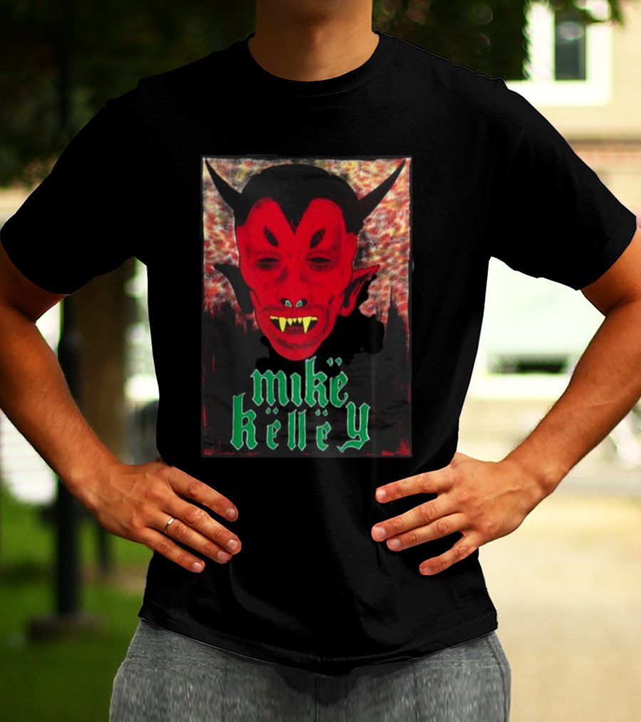 Mike Kelley Satan's Nostrils Devil Face Red With Green Gothic Text T-Shirt