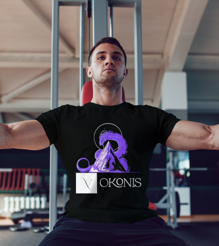 Vokonis Purple Dragon Coiled On Mountain Peak With Crescent Moon T-Shirt