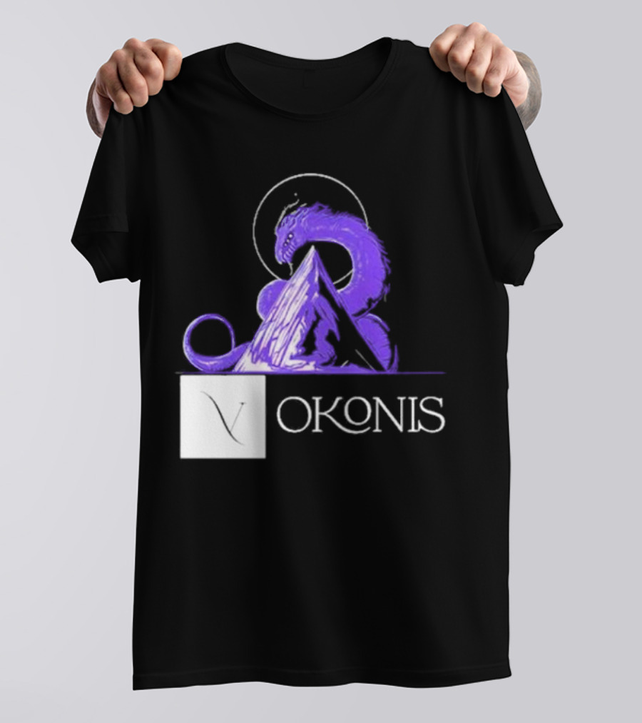 Vokonis Purple Dragon Coiled On Mountain Peak With Crescent Moon T-Shirt