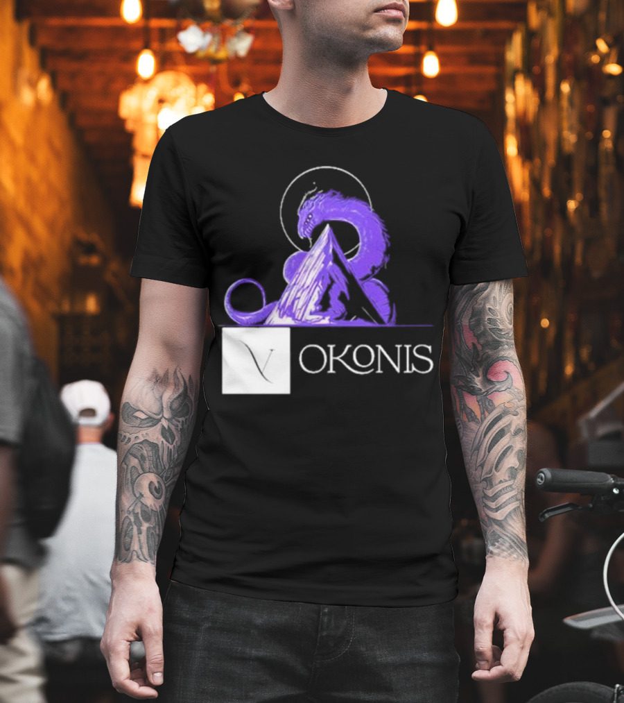 Vokonis Purple Dragon Coiled On Mountain Peak With Crescent Moon T-Shirt