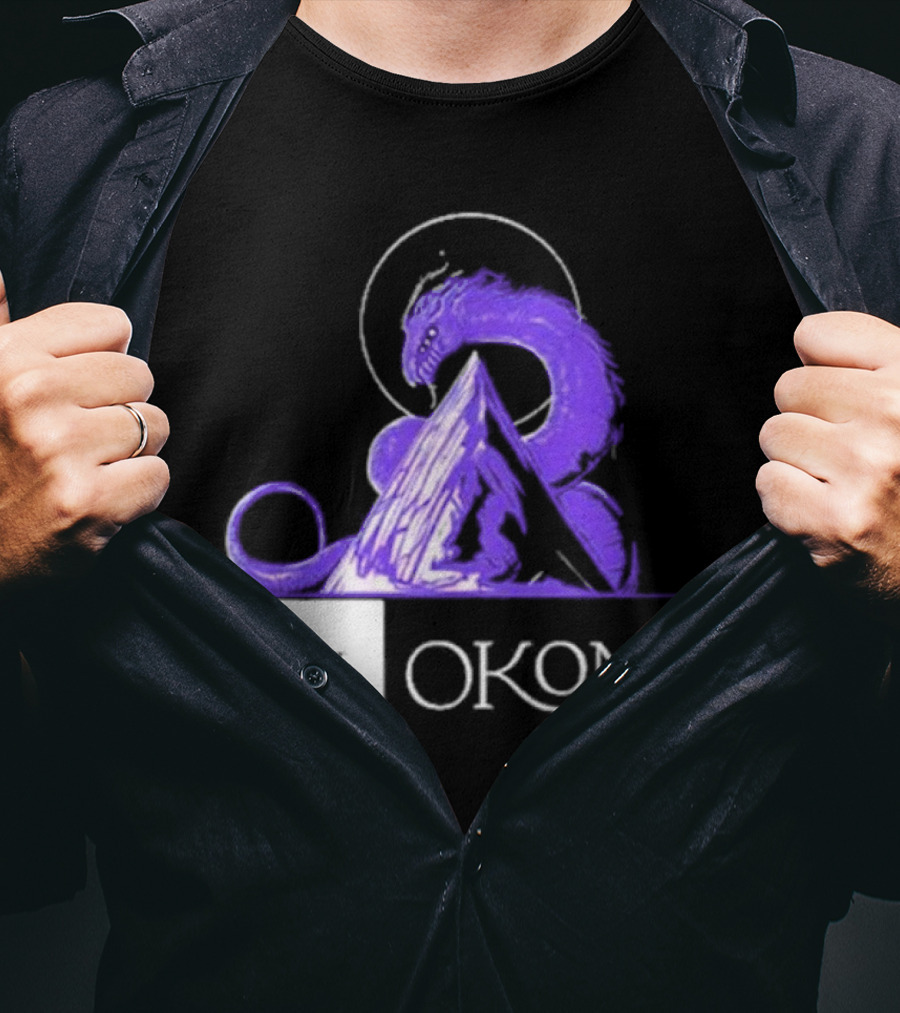 Vokonis Purple Dragon Coiled On Mountain Peak With Crescent Moon T-Shirt