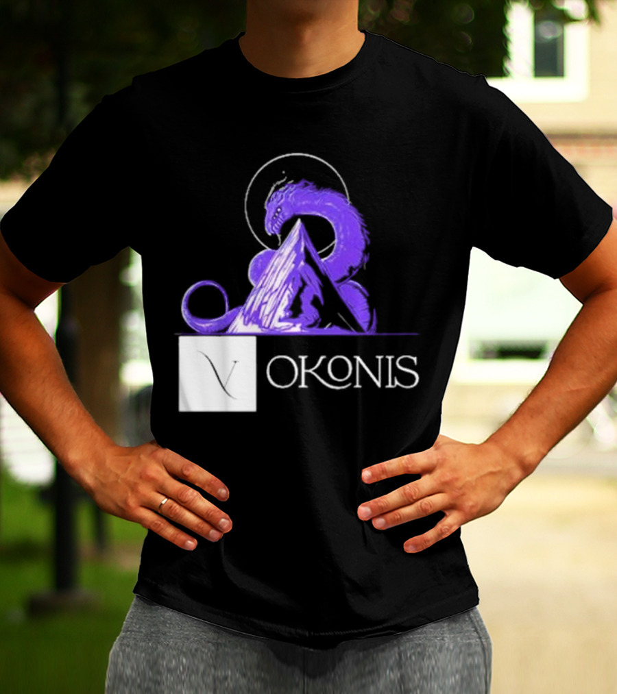 Vokonis Purple Dragon Coiled On Mountain Peak With Crescent Moon T-Shirt