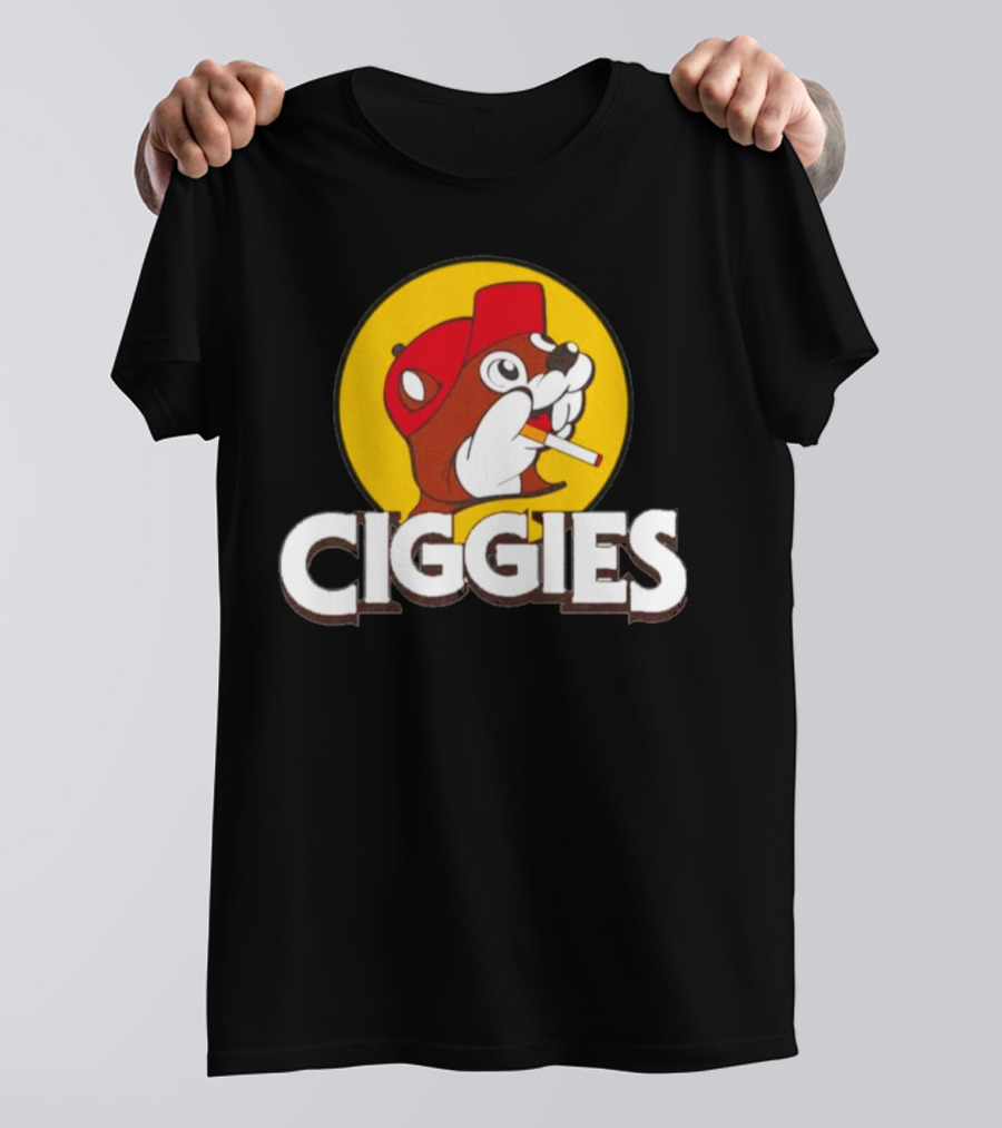Ciggies Beanie Cap Cartoon Rodent Smoking T-Shirt