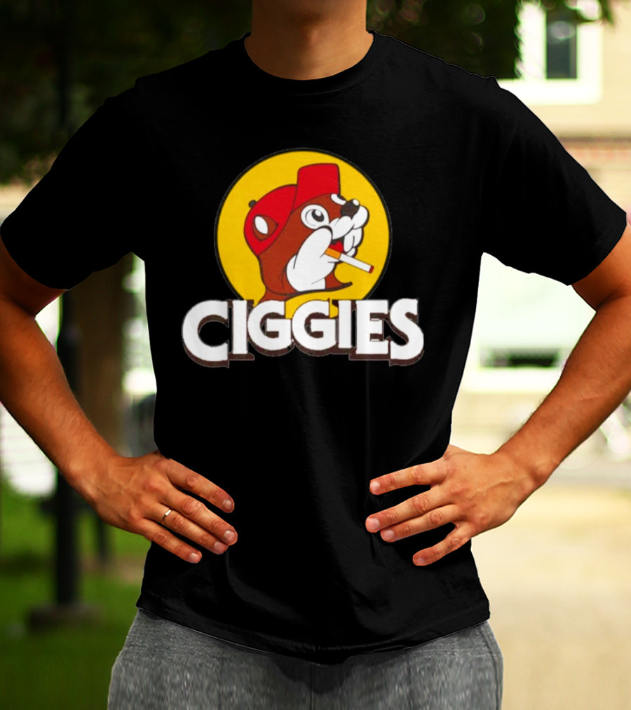 Ciggies Beanie Cap Cartoon Rodent Smoking T-Shirt