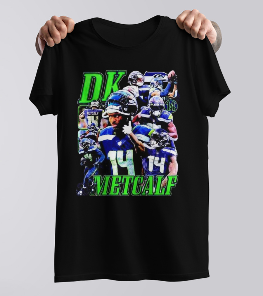 DK Metcalf Seattle Seahawks 14 Retro NFL Player Action Collage T-Shirt