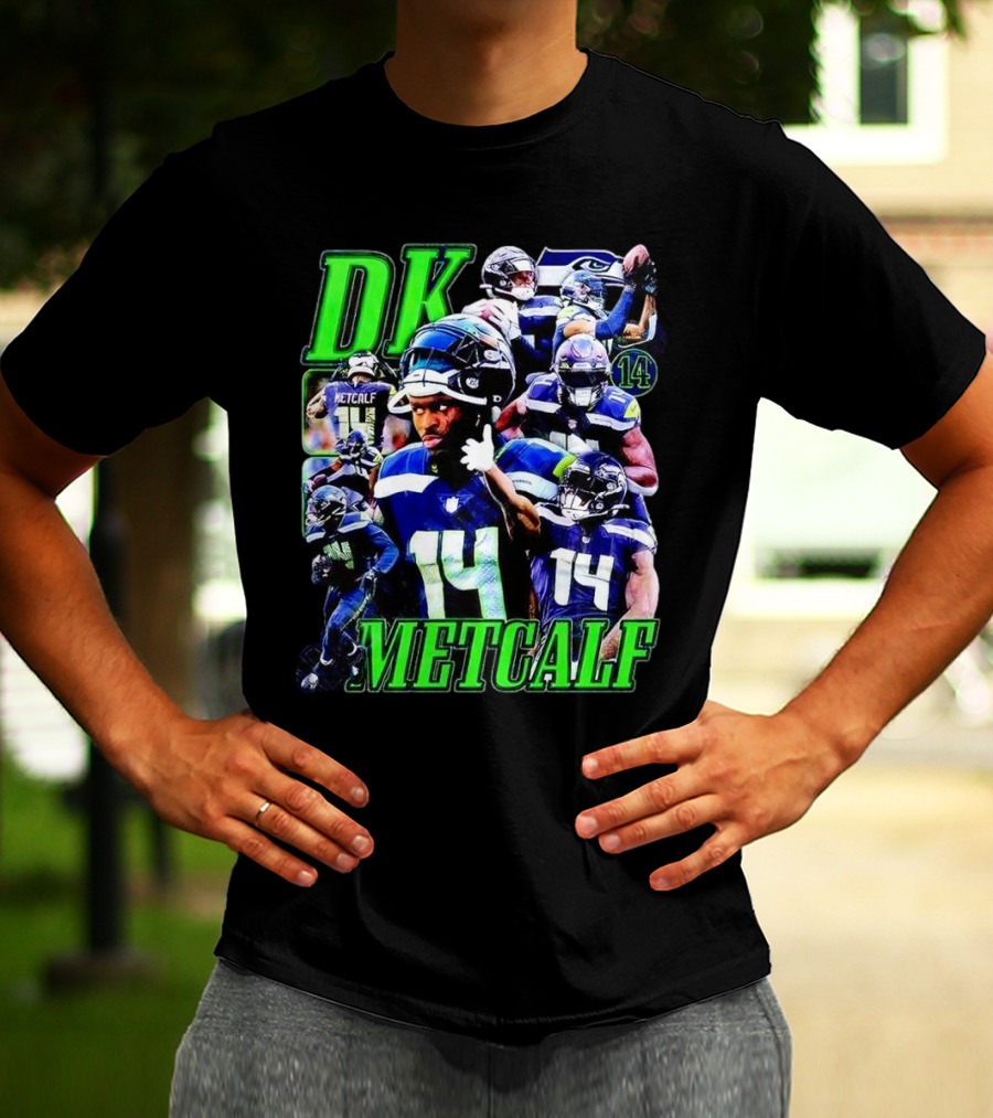 DK Metcalf Seattle Seahawks 14 Retro NFL Player Action Collage T-Shirt