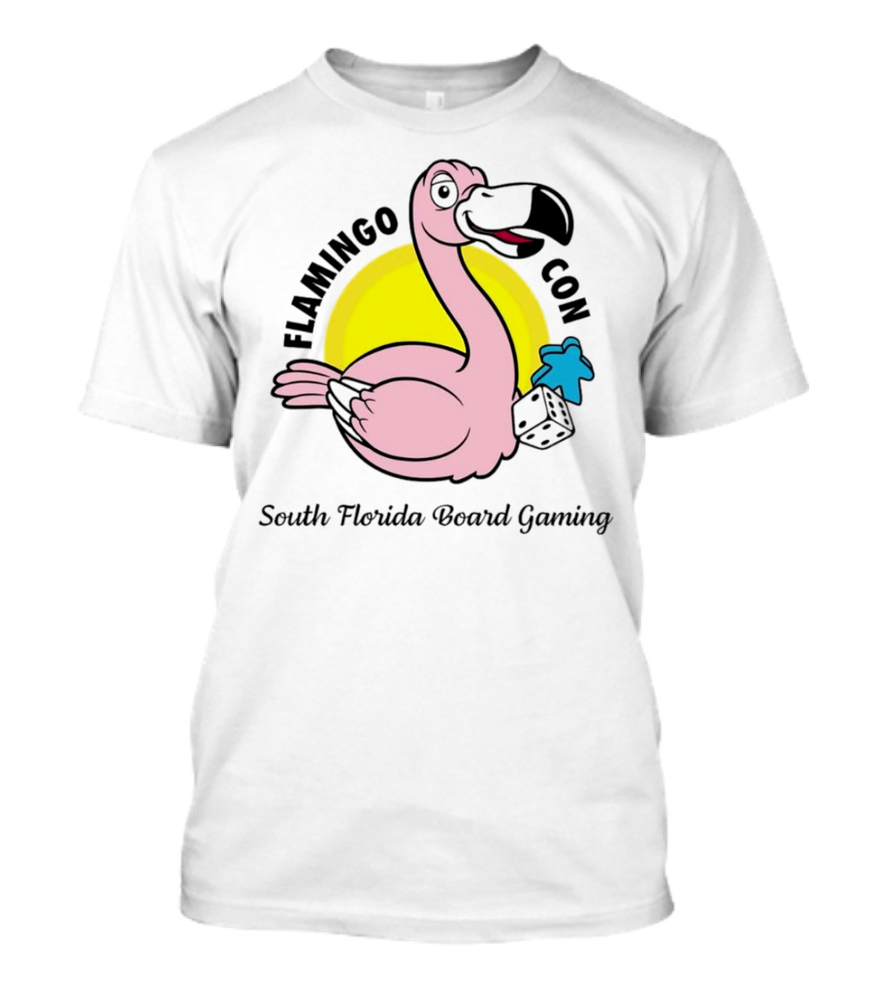 FlamingoCon South Florida Board Gaming Event With Dice And Meeple T-Shirt