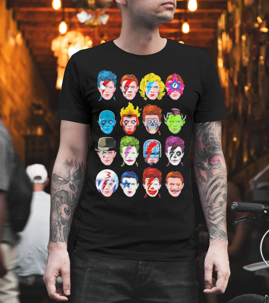 Ziggy Stardust Aladdin Sane Cartoon Pop Art Floating Heads T-Shirt