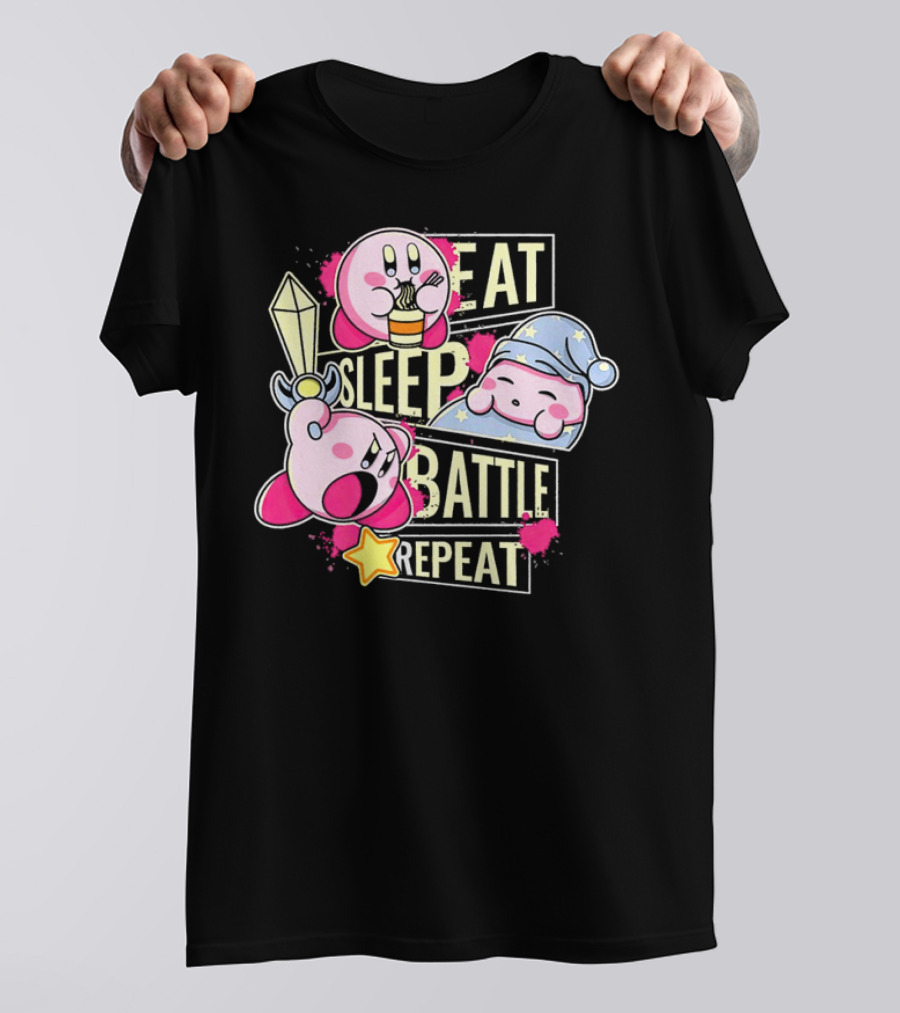 Kirby Eat Sleep Battle Repeat Game Life T-Shirt