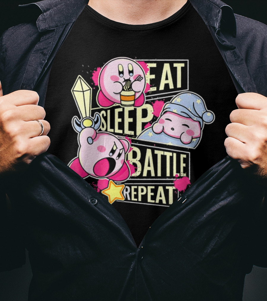 Kirby Eat Sleep Battle Repeat Game Life T-Shirt