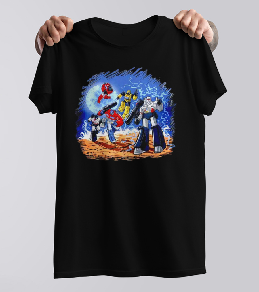 Transformers Bots Cartoon Battle Scene T-Shirt