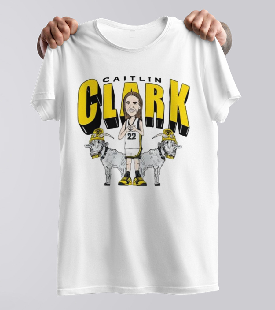Iowa Hawkeyes Caitlin Clark 22 Caricature With Goats And Heart Hands T-Shirt
