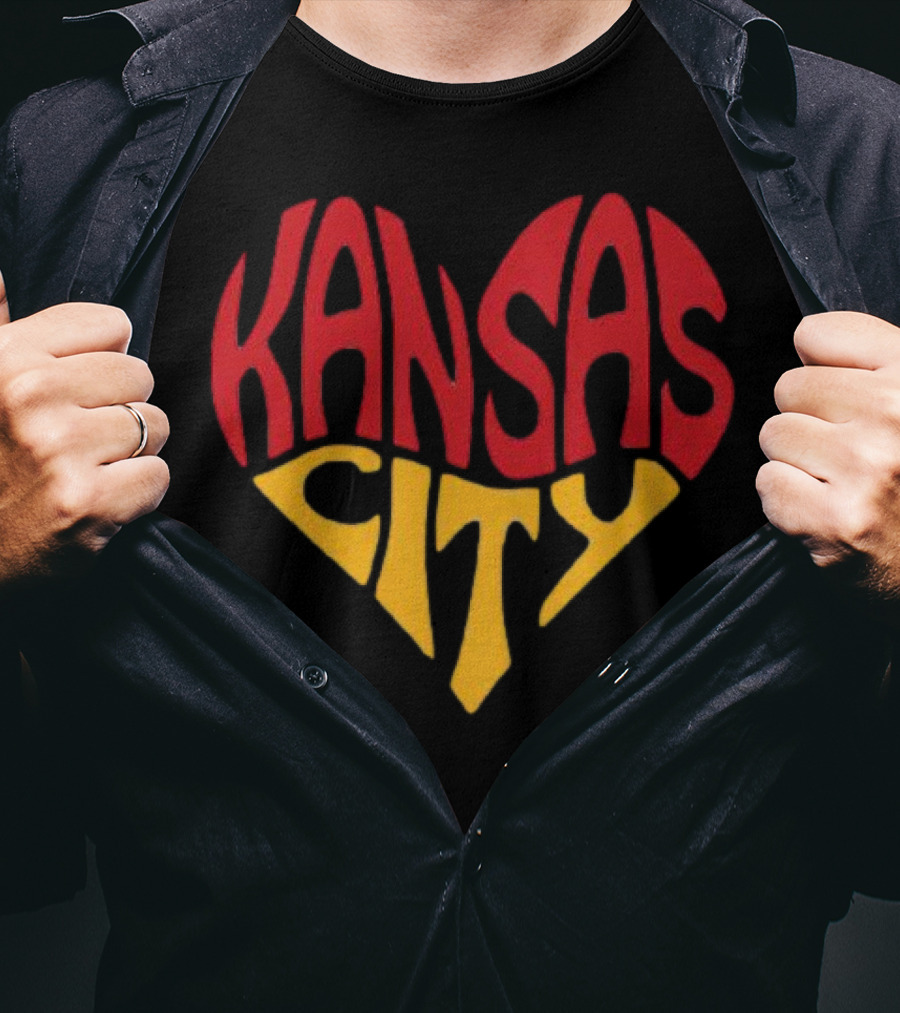 Kansas City Heart Text In Red And Yellow Shaped As A Heart T-Shirt