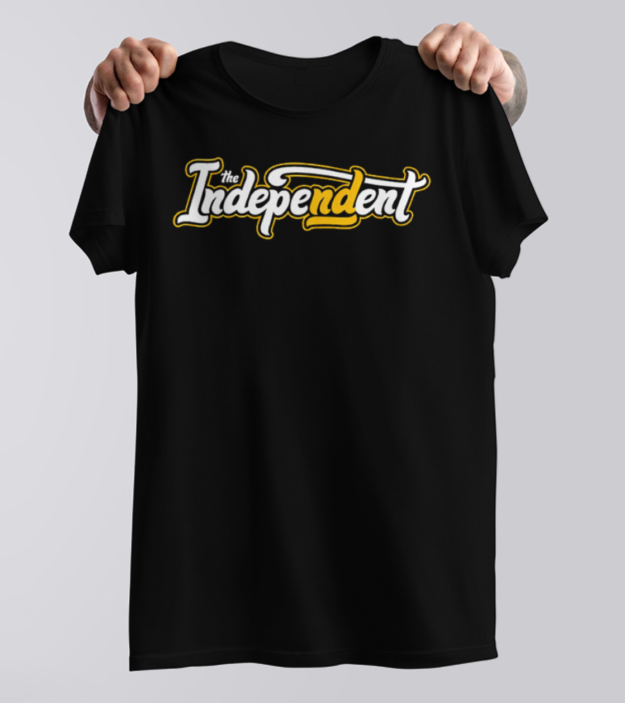The Independent Podcast Bold Yellow And White Script T-Shirt