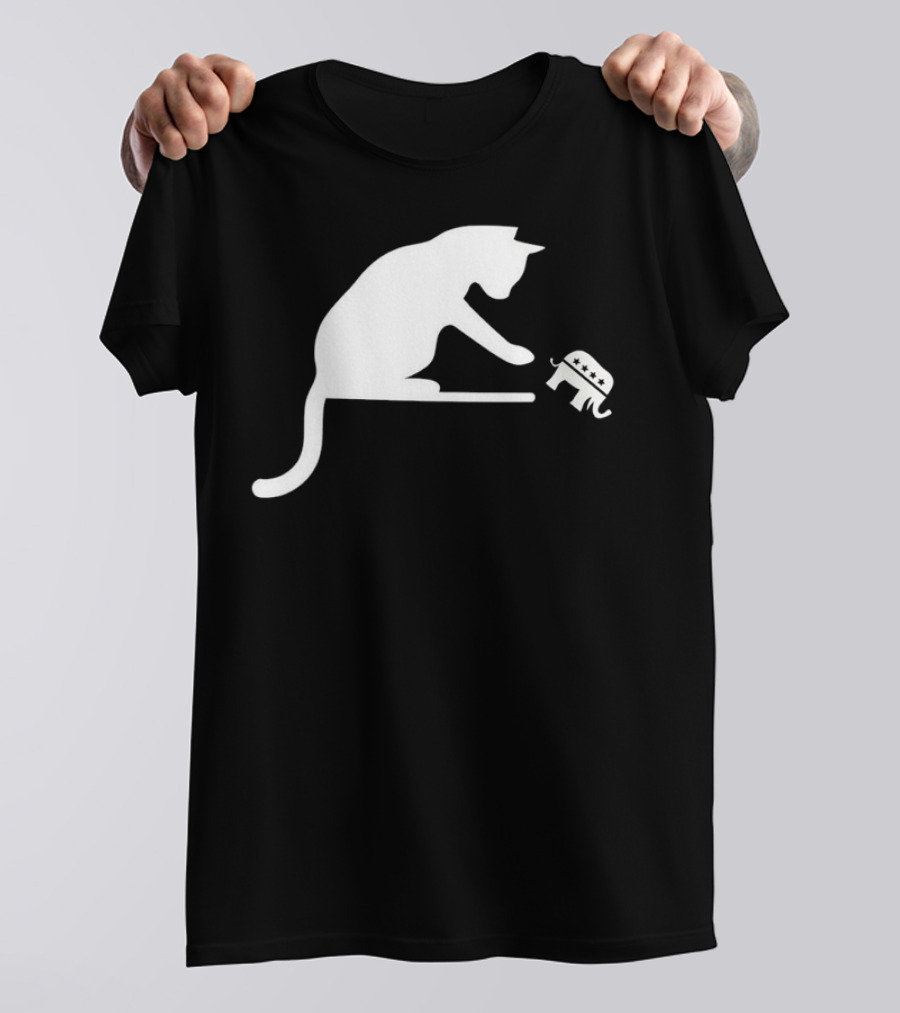Childless Cat Lady Drop The Hate With Cat Playing With Republican Elephant T-Shirt