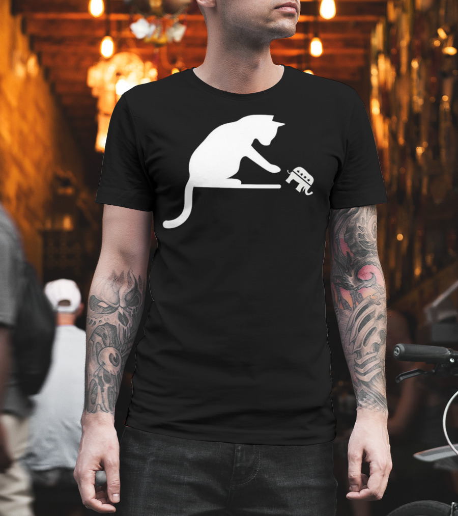 Childless Cat Lady Drop The Hate With Cat Playing With Republican Elephant T-Shirt