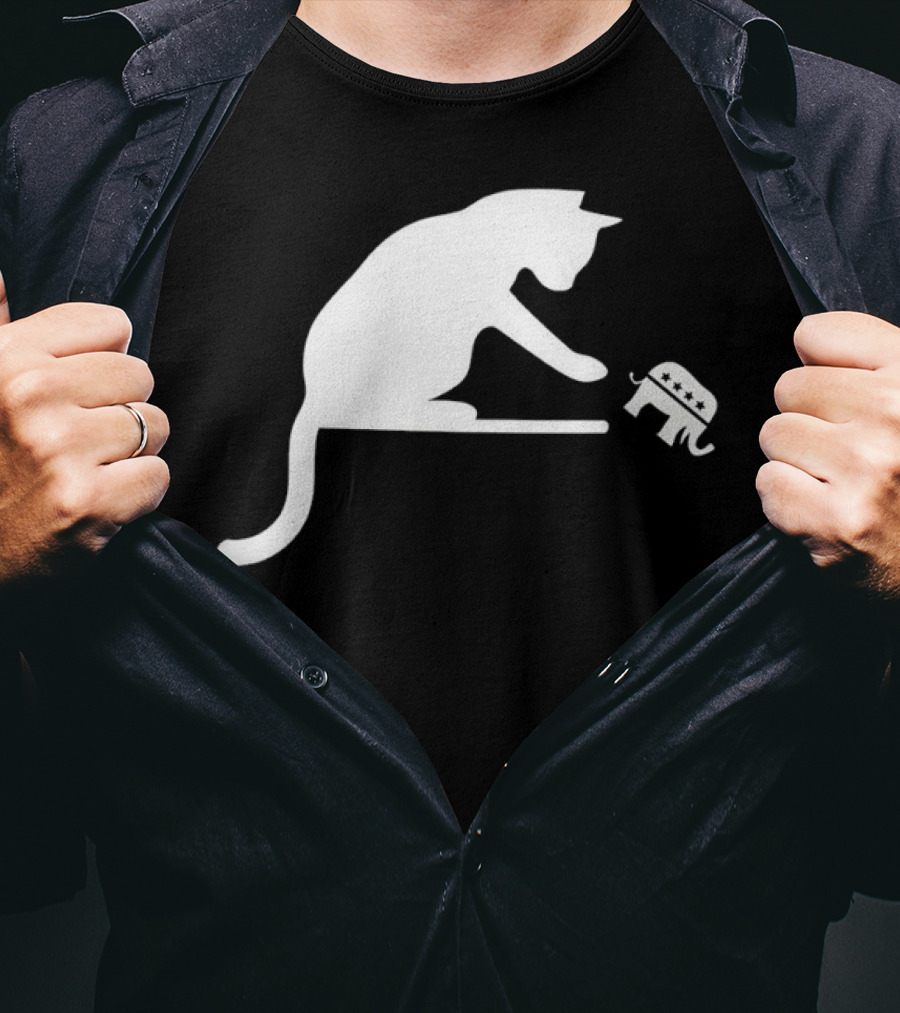 Childless Cat Lady Drop The Hate With Cat Playing With Republican Elephant T-Shirt