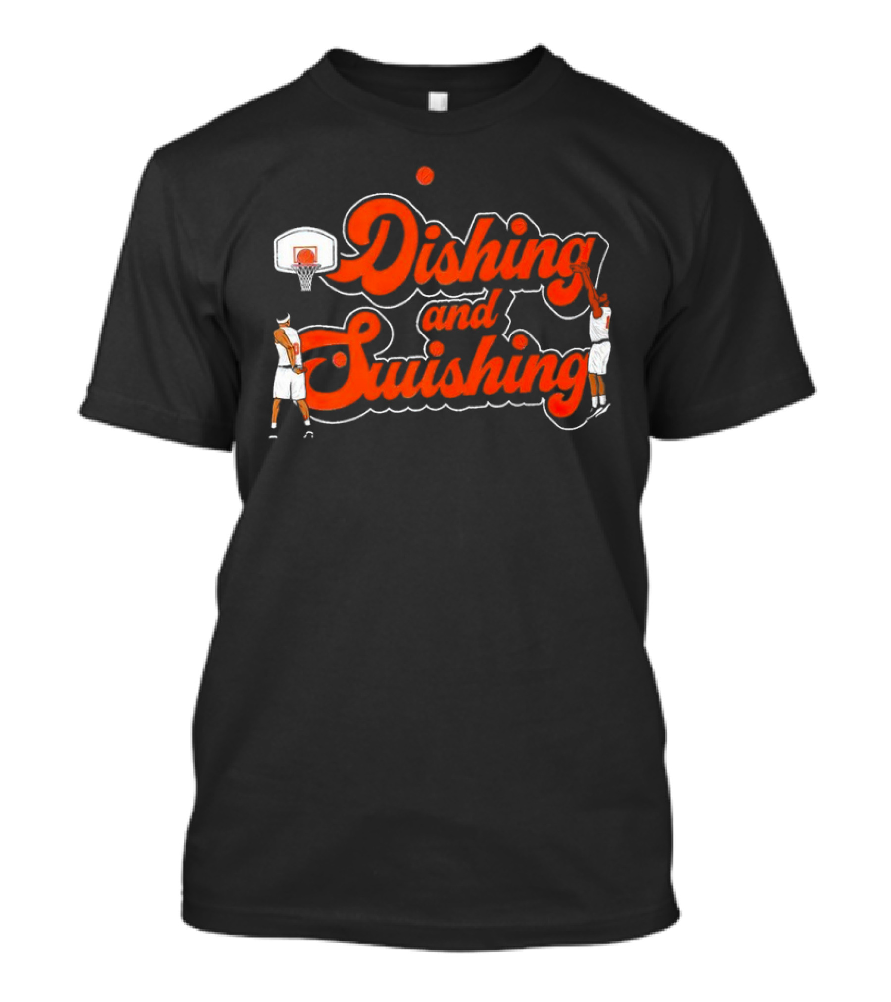 New York Knicks Dishing And Swishing Players And Basketball Hoop T-Shirt