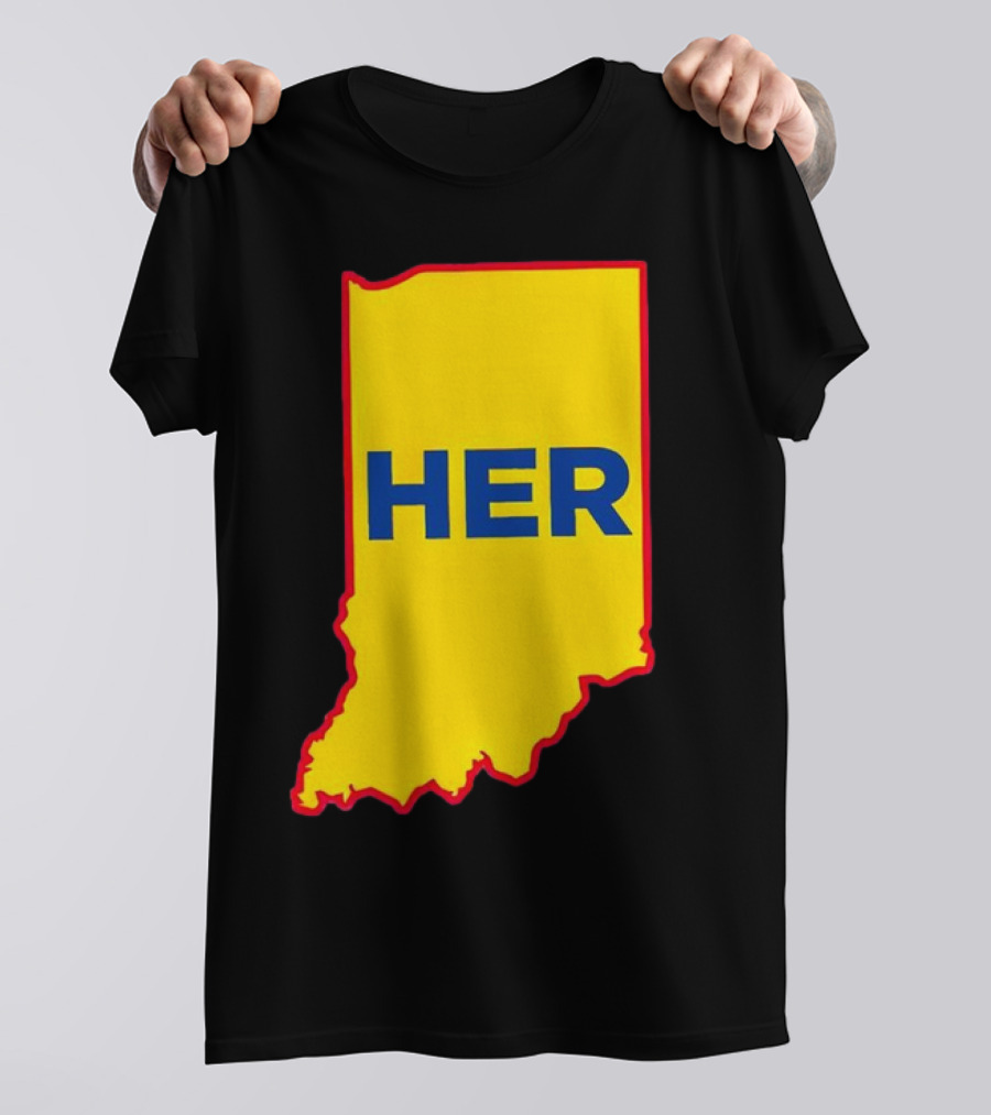 Caitlin Clark Indiana Fever Her State Yellow Map With Blue HER T-Shirt