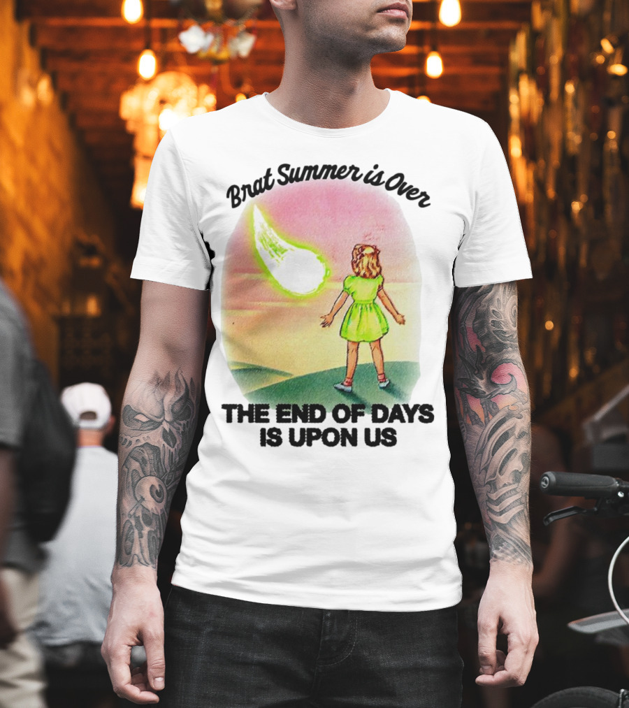 Brat Summer Is Over The End Of Days Is Upon Us Girl Watches Meteor Sunset T-Shirt