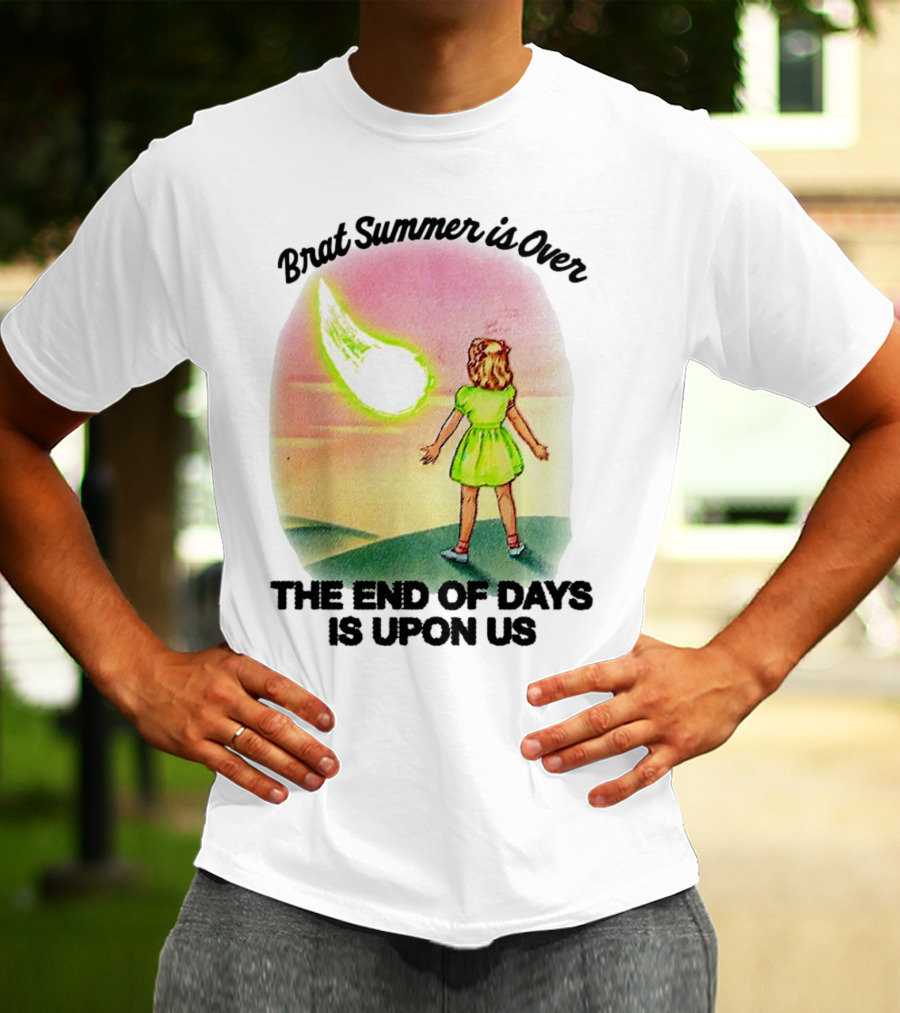 Brat Summer Is Over The End Of Days Is Upon Us Girl Watches Meteor Sunset T-Shirt