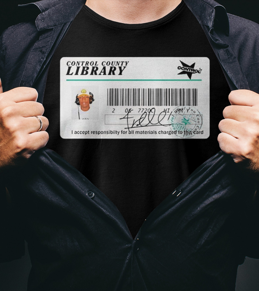 Control County Library Card Design With Signature And Photo T-Shirt