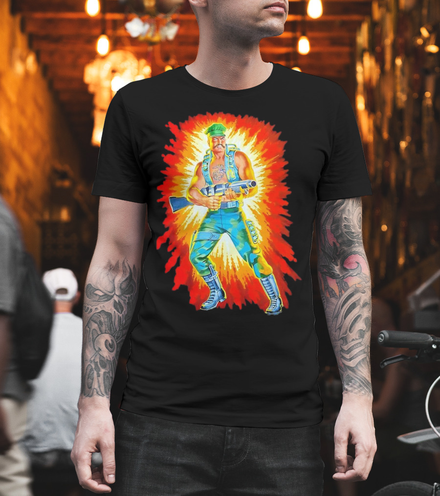 Gung-Ho GI Joe Action Figure Retro Style Burst Background T-Shirt