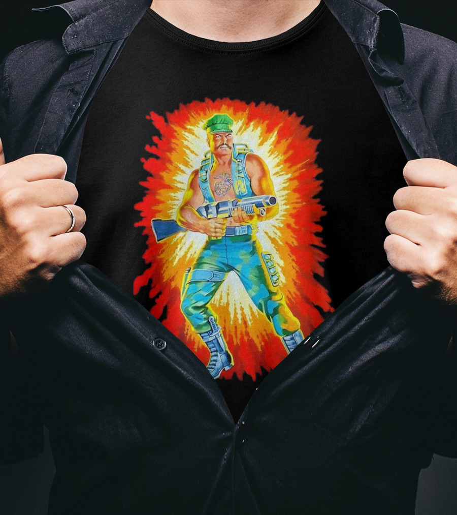 Gung-Ho GI Joe Action Figure Retro Style Burst Background T-Shirt